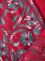 Dark-red and green Kanthawork Cotton ladies kurta fabric - Image 3