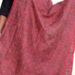 Dark-Red Block-Printed Kantha Pure Silk Dupatta