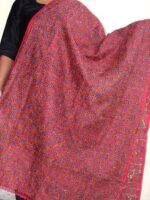 Dark-Red Block-Printed Kantha Pure Silk Dupatta