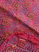 Dark-Red Block-Printed Kantha Pure Silk Dupatta - Image 2