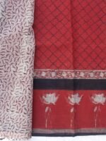 Dark Madder-Red Block-Printed cotton Saree - Image 4