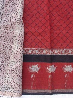 Deep-Madder-Red-Hand-printed-Kota-cotton-saree at Shilphaat