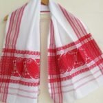 Dholak motif Red and white Assamese gamosa