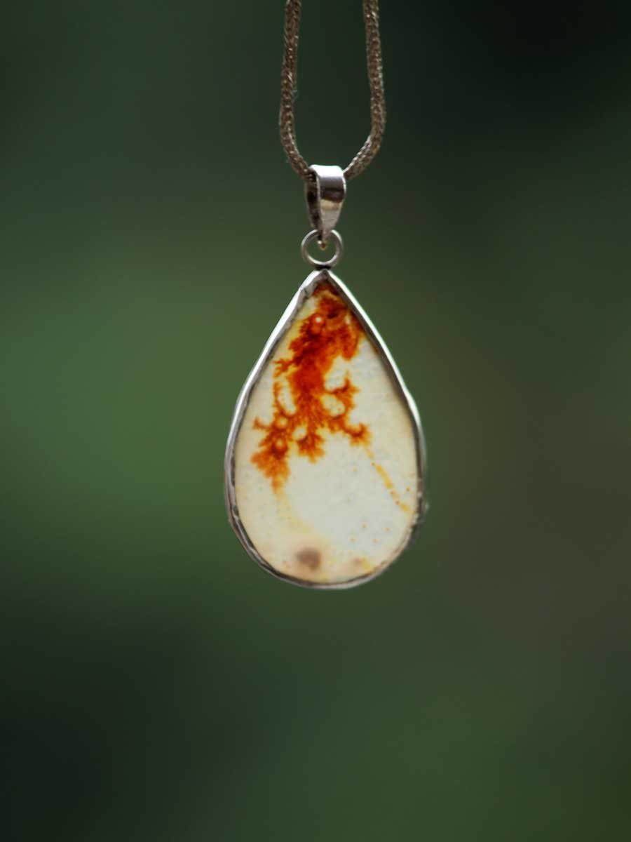 Drop-shape-Shazar-stone-silver-pendant.jpg Drop-Shape Dendritic Agate Silver Pendant - Image 1