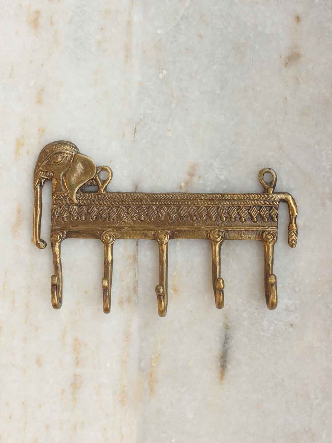 Elephant-brass-hook.jpg Elephant figurine brass 5 hook hanger - Image 1