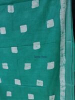 Emerald-Green, White Batik Linen-Cotton Saree - Image 5