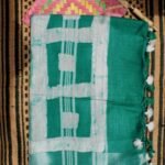Emerald-Green, White Batik Linen-Cotton Saree