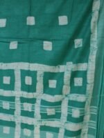 Emerald-Green, White Batik Linen-Cotton Saree - Image 4
