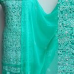 Emerald-Green Georgette Chikankari Dress-Material
