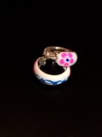 White Enamelled Silver Hoop Earrings - Image 2