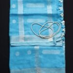 Firozi-Blue zari-work pure Linen Sari