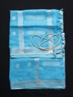 Firozi-Blue zari-work pure Linen Sari