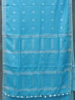 Firozi-Blue zari-work pure Linen Sari - Image 3