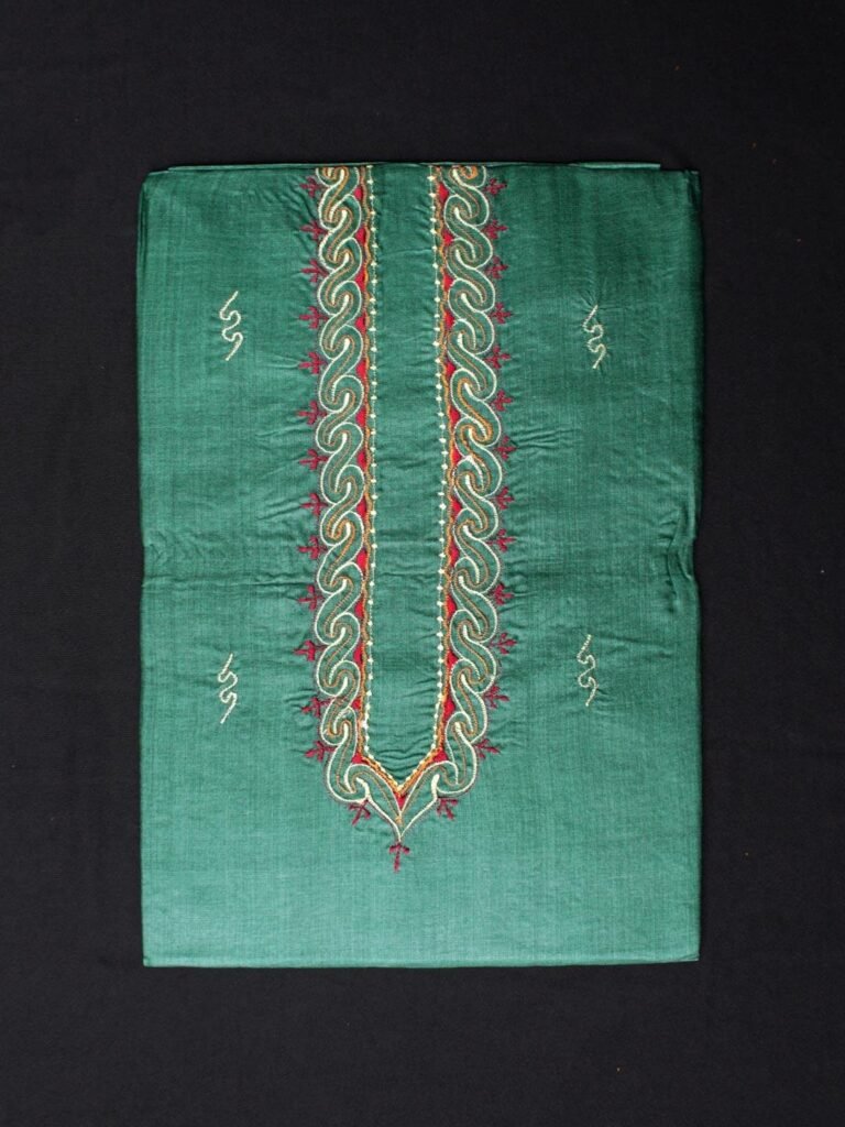 Emerald green silk kurta fabric for men at Shilphaat