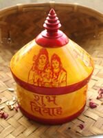 Red Ganesha, Vishnu Shlok Yellow wooden Sindur Dani - Image 3