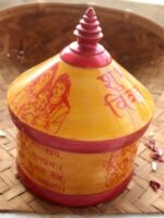 Ganesha and Kalash Yellow Wooden Sindur-Dani - Image 2