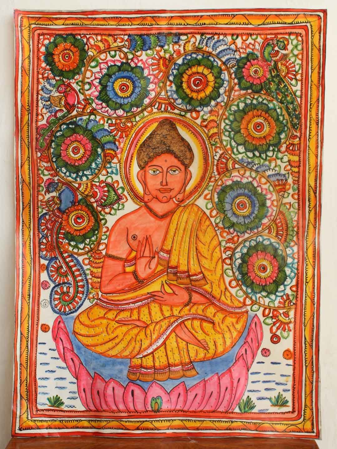 Gautum-Buddha-Tholu-bommalata-Traditional-painting.jpg Gautum Buddha Tholu Bommalata Painting - Image 1