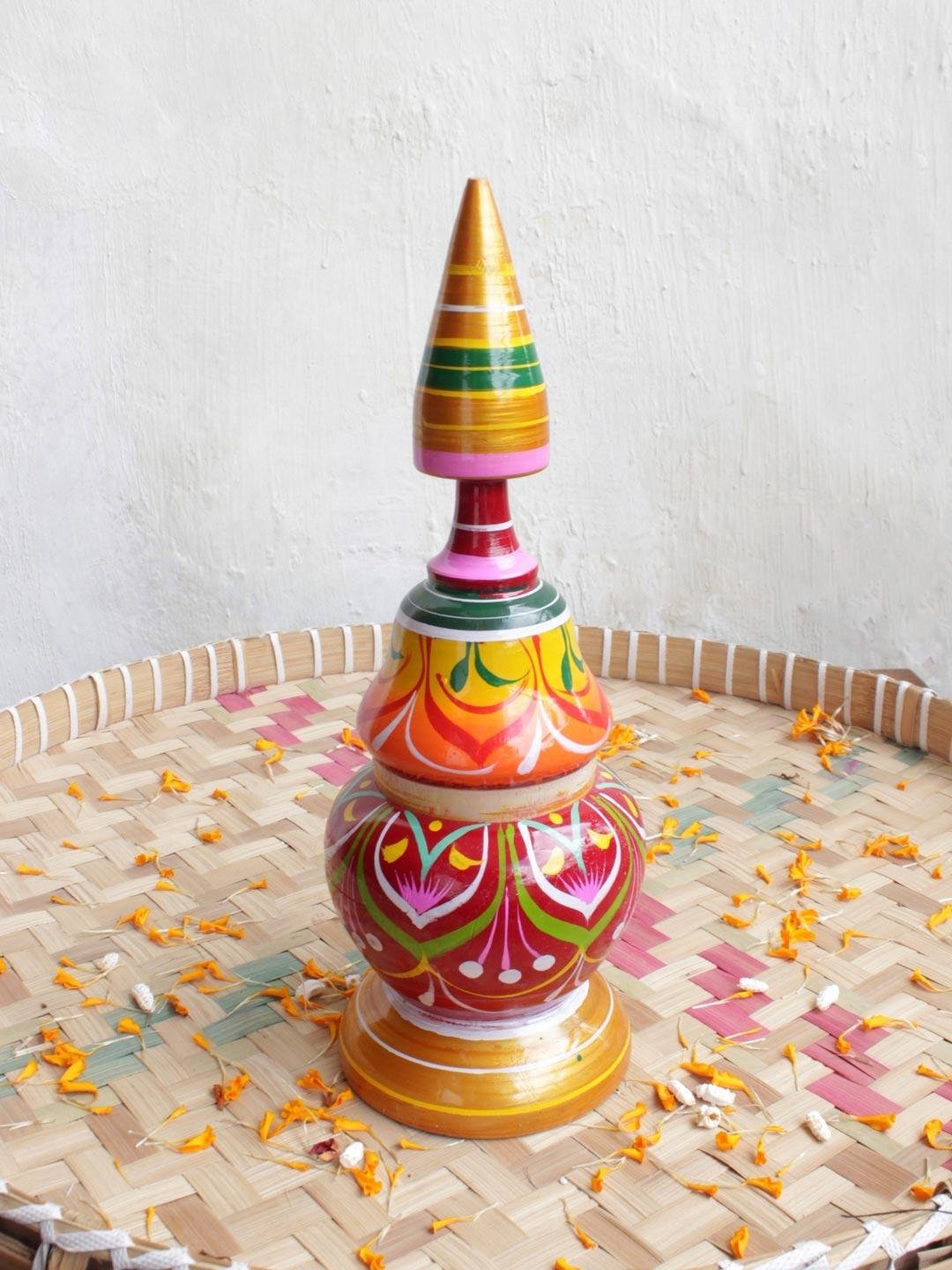 Golden-and-Red-Long-wooden-Sindurdani.jpg Red and Golden Long wooden Sindur-dani - Image 1