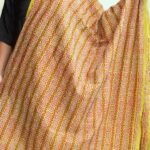 Golden-green Block-printed kanthawork Silk dupatta