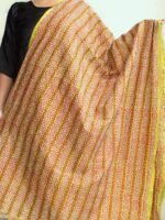 Golden-green Block-printed kanthawork Silk dupatta