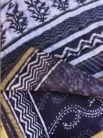 Grey-Indigo Dabu-Bagru-print Chanderi Sari - Image 3