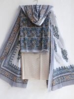 Grey, Yellow, white Sanganeri Print cotton suit