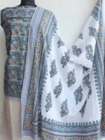 Grey, Yellow, white Sanganeri Print cotton suit - Image 2