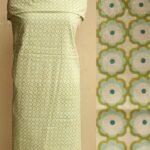 Green and White Block-printed Cotton Kurta Fabric