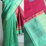 Green and Pink Mulberry dupion silk saree