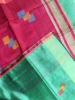Green and Pink Mulberry dupion silk saree - Image 2