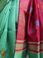 Green and Pink Mulberry dupion silk saree - Image 4