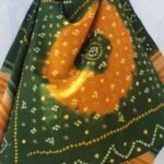 Green and Yellow Bandhej mirrorwork Shawl