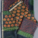 Green and Orange Block-printed Chanderi Ladies Suit