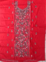 Green, Bright-Red Kanthwork Cotton Kurta Fabric - Image 2