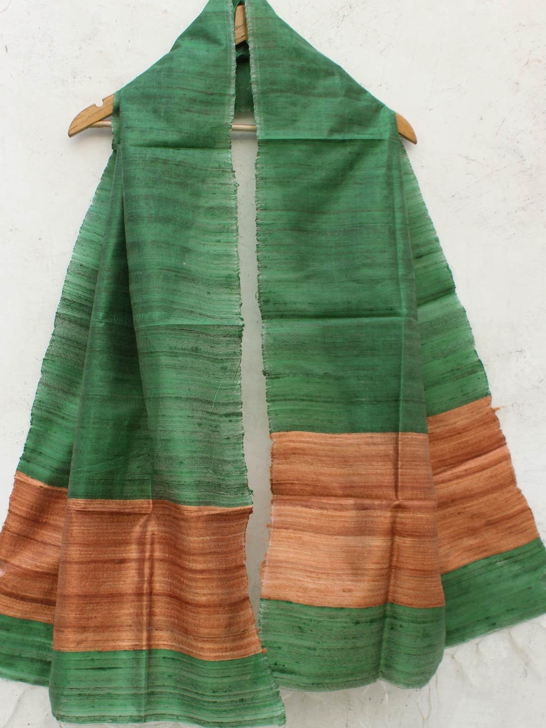 Green-and-brown-ghicha-tussar-silk-stole.jpg Green and Brown Tussar silk stole - Image 1