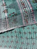 Green and Wine-Red Warli Linen Sari - Image 4