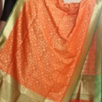 Green And Orange Bandhani pattern Banarasi Dupatta