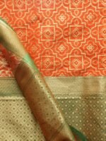Green And Orange Bandhani pattern Banarasi Dupatta - Image 2