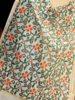 Green and orange Screen-printed art-chanderi Dupatta