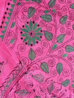 Green and Pink Kanthawork cotton kurta fabric - Image 2