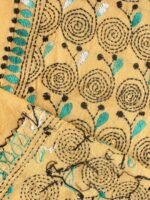 Green, Black kanthawork on Beige cotton Fabric - Image 2