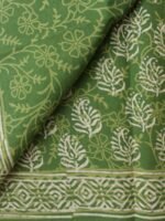 Green and White Block-Printed Mul-cotton Sari - Image 3