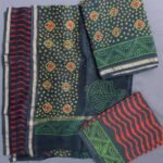Green and Yellow Block-Print Chanderi Dress-material