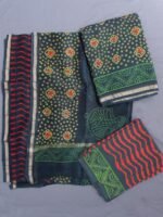 Green and Yellow Block-Print Chanderi Dress-material
