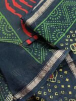 Green and Yellow Block-Print Chanderi Dress-material - Image 3