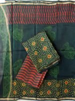 Green and Yellow Block-Print Chanderi Dress-material - Image 4
