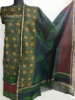 Green and Yellow Block-Print Chanderi Dress-material - Image 2