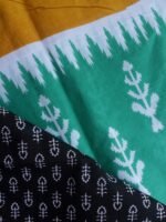 Green and yellow block-printed mul-cotton sari - Image 3