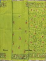 Dhani Green Kanthawork Tussar Silk Saree - Image 5