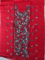 Green kanthawork Dark-red Cotton Kurta Fabric - Image 2